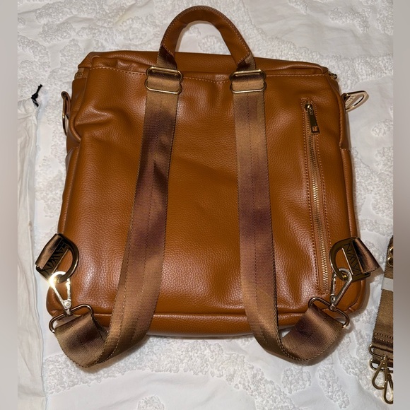 Fawn Design Brown Leather Backpack Diaper Bag - Picture 2 of 16